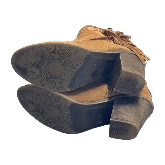 Time and Tru Women's Boots Sz 10 Brown Suede Heeled Side Zip Fringe Ankle Boots - Picture 8 of 10